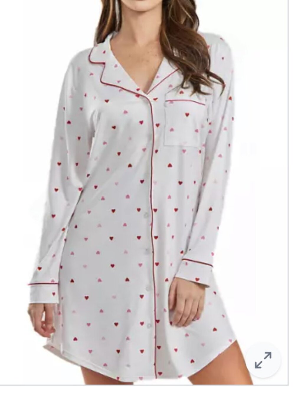 I COLLECTION 3X Kyley Heart Print Button Down Sleep Shirt Red Trim